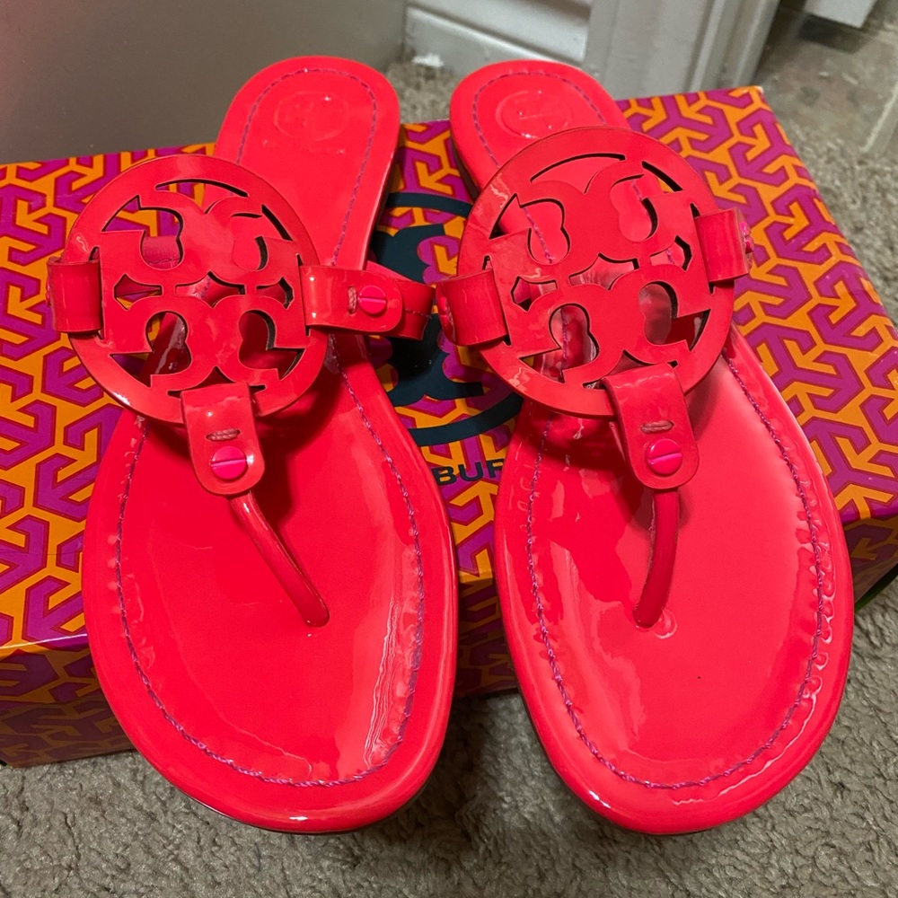 Rare neon pink Tory Burch Miller sandals